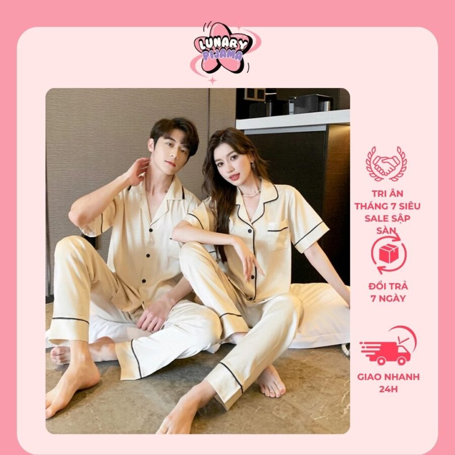 Bộ Ngủ Pijama Nam Nữ Chất Lụa Satin Mềm Mịn Cao Cấp