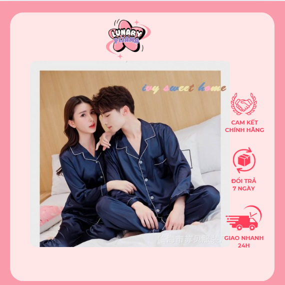 Đồ Bộ Pijama Tay Dài Quần Dài Màu Xanh  nhà LunaryPijama